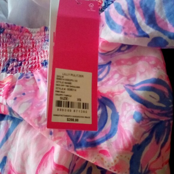 Lilly Pullitzer NWT Dezi Off-The-Shoulder Maxi Dress Pink Isle Snappy Turtle XS - Picture 7 of 9